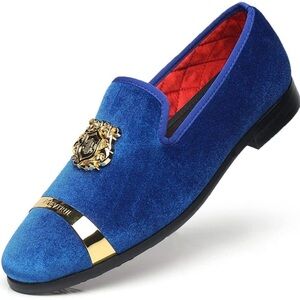 ElanRoman Men’s Velvet Blue Loafers size46